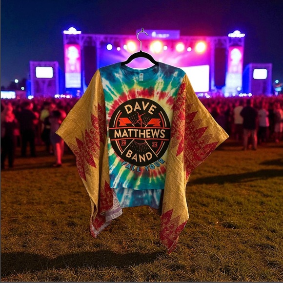 DAVE MATTHEWS BAND T with Kantha Sleeves.  Boho Handmade OS 🌸 one of a kind - Picture 1 of 4